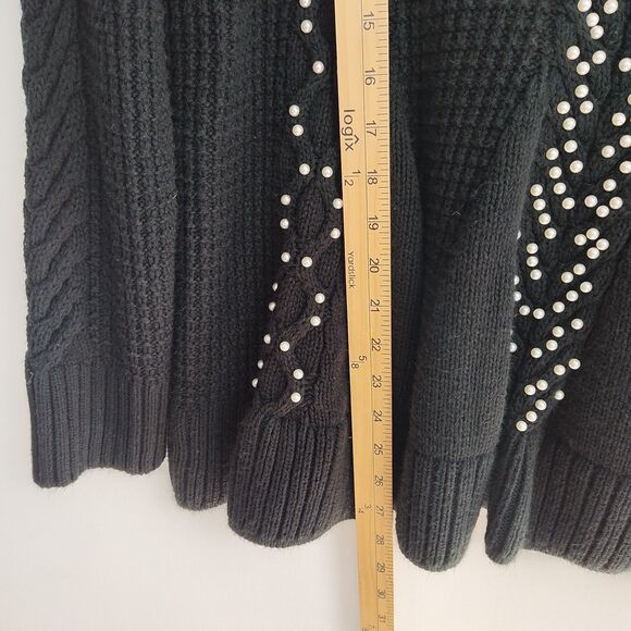 Roaman's Sweater Women's 14/16 Black Pearl Accents Cable Knit Pullover Crew - Picture 5 of 9